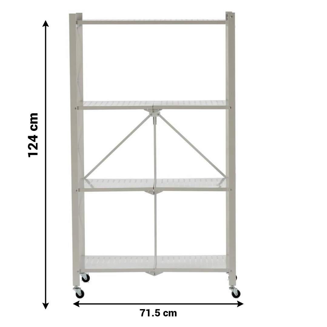 Raft depozitare, metalic, pliabil, pe roti, 4 polite,  71.5 x 39 x 124 cm