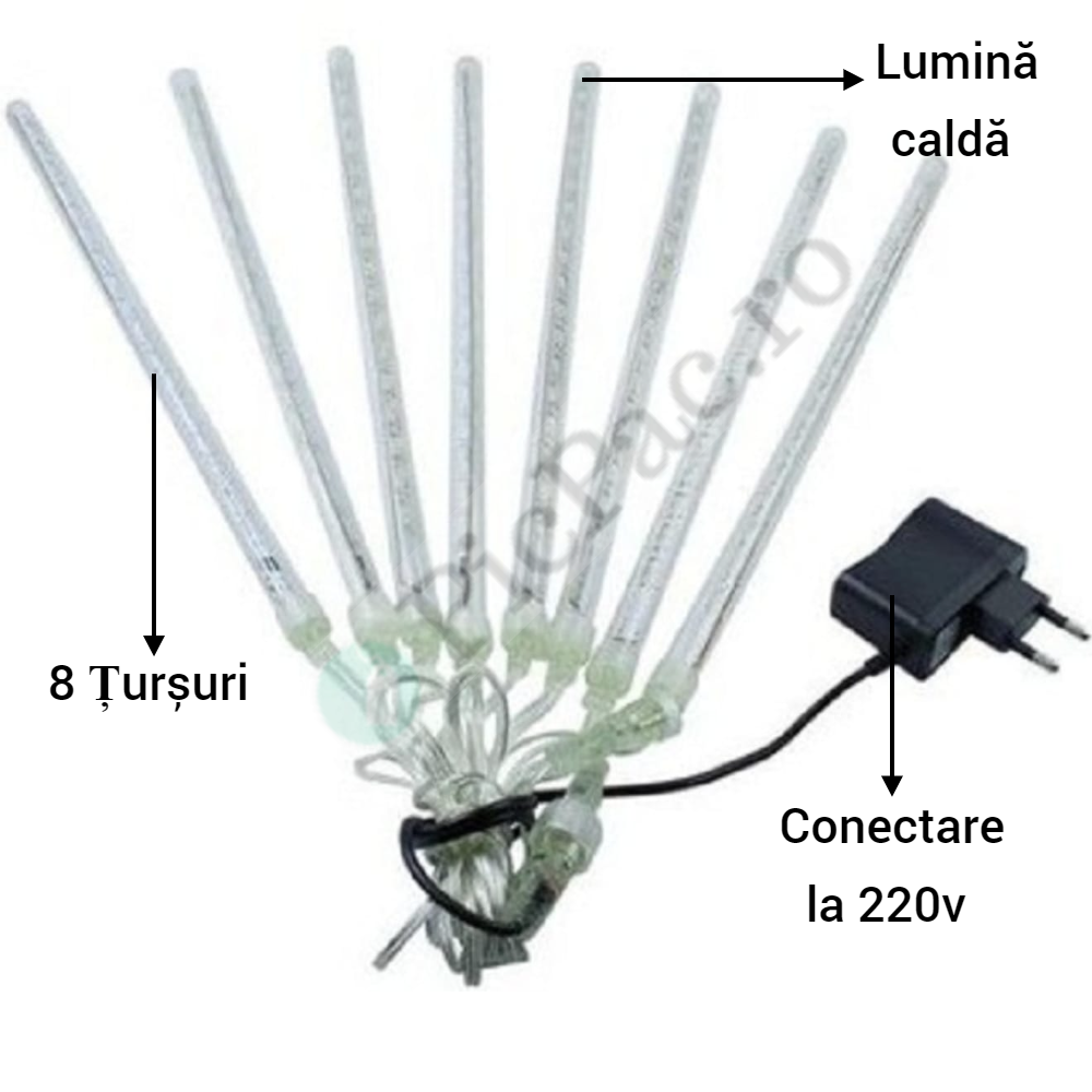 Instalatie cu efect de turturi curgatori LED, efect de ninsoare, alb cald